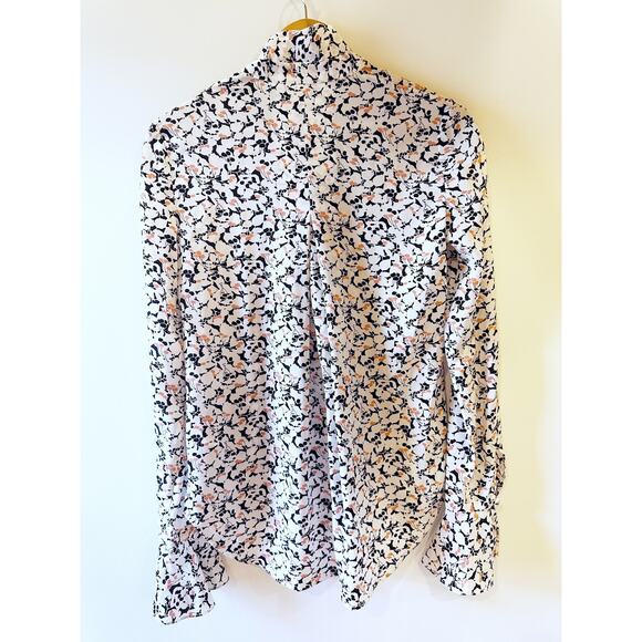 Veronica Beard 100% Silk Long Sleeve White Black Print Neck Tie Button Up Blouse - Picture 2 of 7